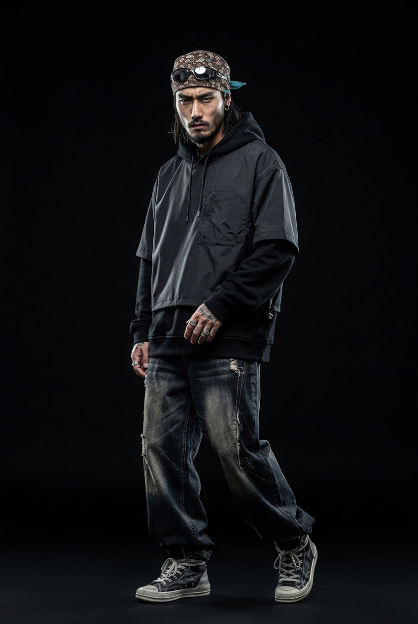 Black techwear hoodie